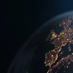 A view of the earth at night from space.