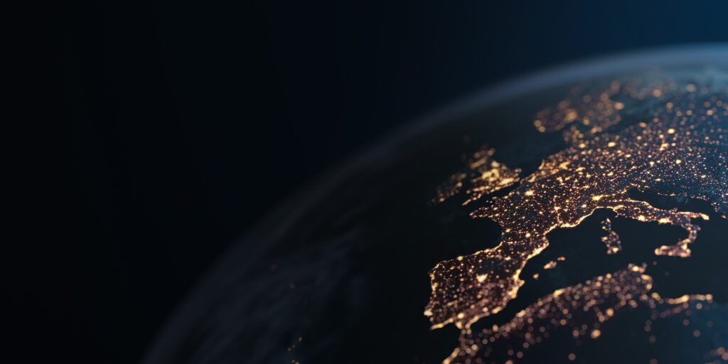 A view of the earth from space at night.